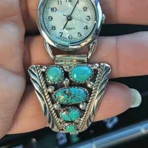 Silver and Turquoise Watch with Quartz Movement